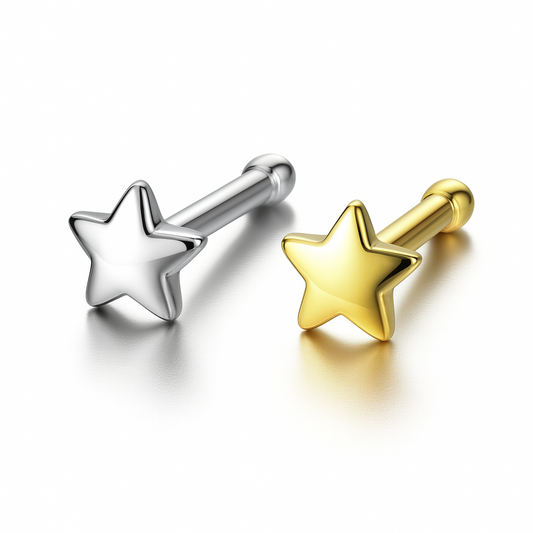 14k Yellow or White Gold Star Piercing Stud