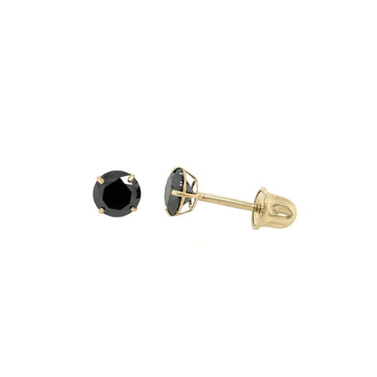 14K Gold GRA Certified D-VVS1 Round Black Moissanite Screw Back Studs Earrings