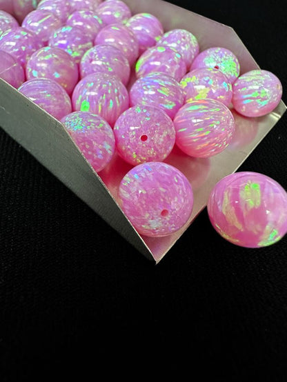 Half Drilled Light Pink Synthetic Lab Created Opal Round Beads