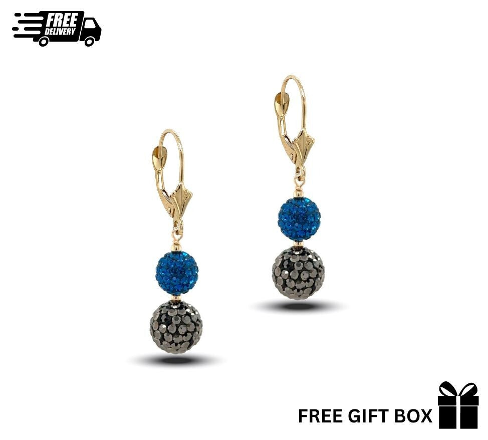 14K Yellow Gold Leverback Dangle Earrings with Genuine Czech Crystals