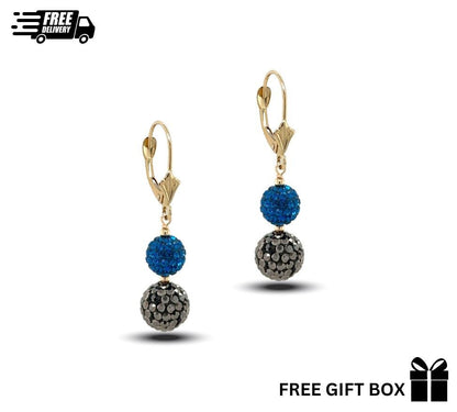 14K Yellow Gold Leverback Dangle Earrings with Genuine Czech Crystals