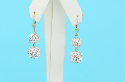 14K Yellow Gold Leverback Dangle Earrings with Genuine Czech Crystals