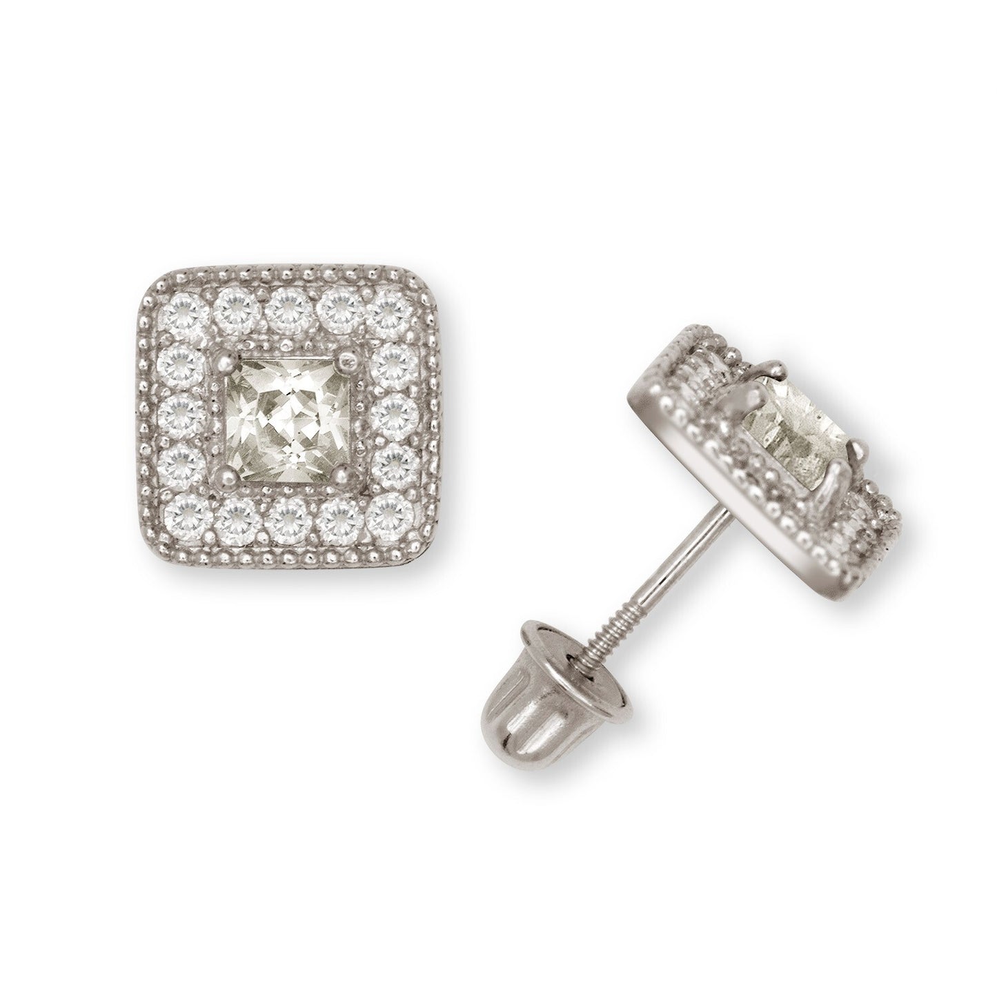 14K Yellow & White Gold Cubic Zirconia Square Fashion Earrings for Women