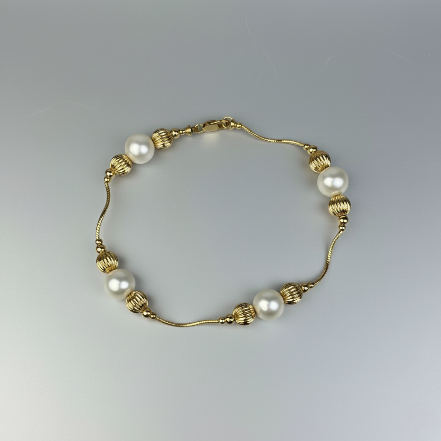 14K Yellow Gold Genuine White Pearl Bracelets for Women Elegant Jewelry Gift