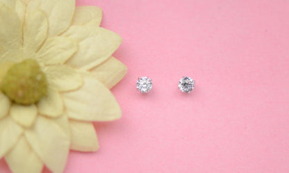 Genuine Lab Grown Diamond Stud Screw Back Earrings in 14k White Gold