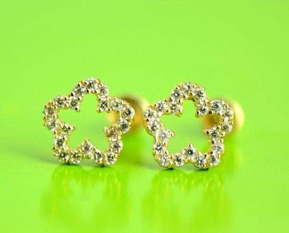 white yellow gold flower earrings 14k cz stud