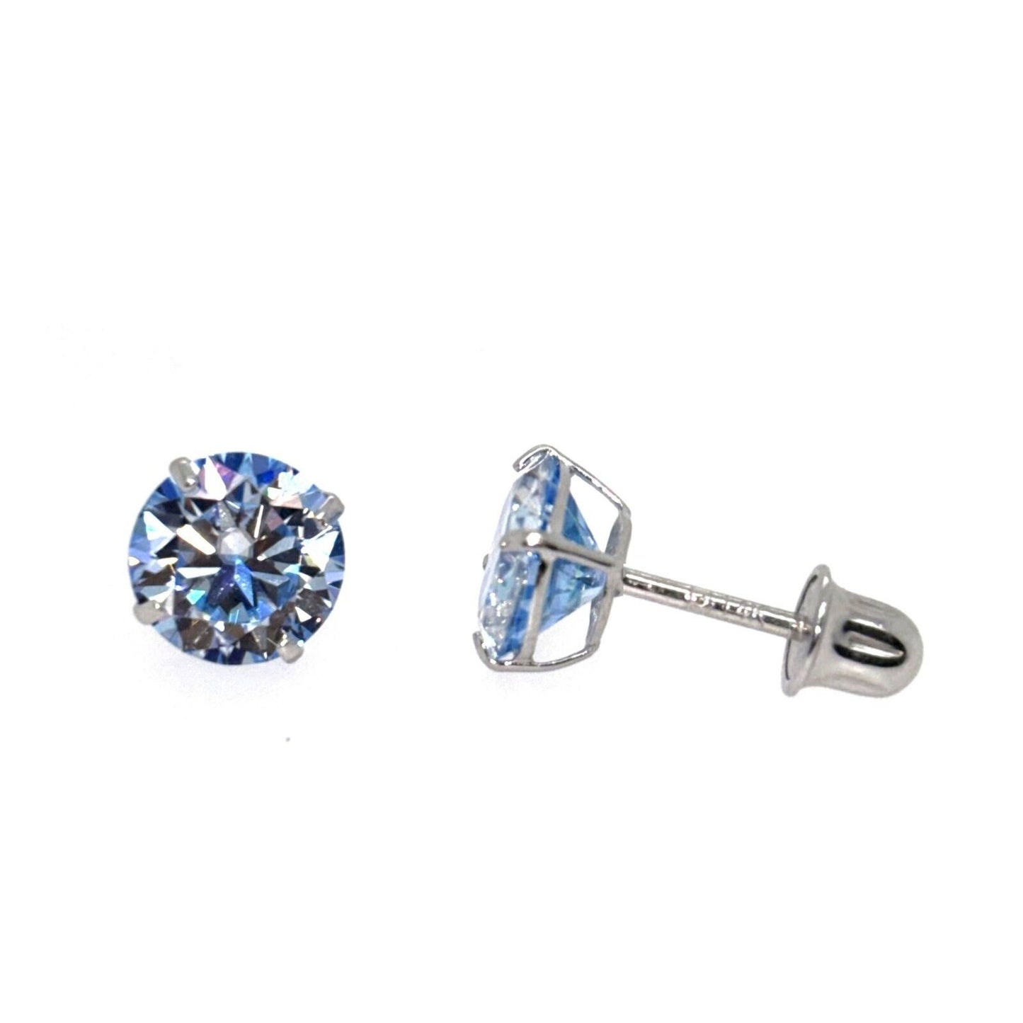 14K Gold GRA Certified D-VVS1 Ocean Blue Moissanite Screw Back Studs Earrings