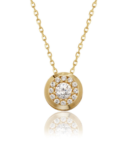 14K Yellow/White Gold  CZ Round Bezel Necklace Chain