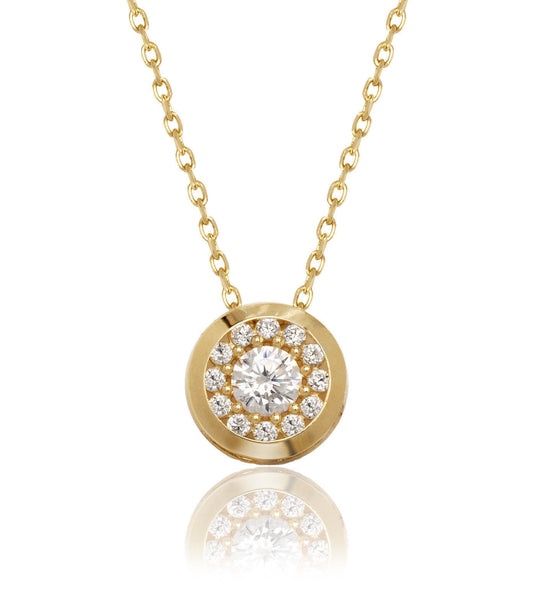 14K Yellow/White Gold  CZ Round Bezel Necklace Chain