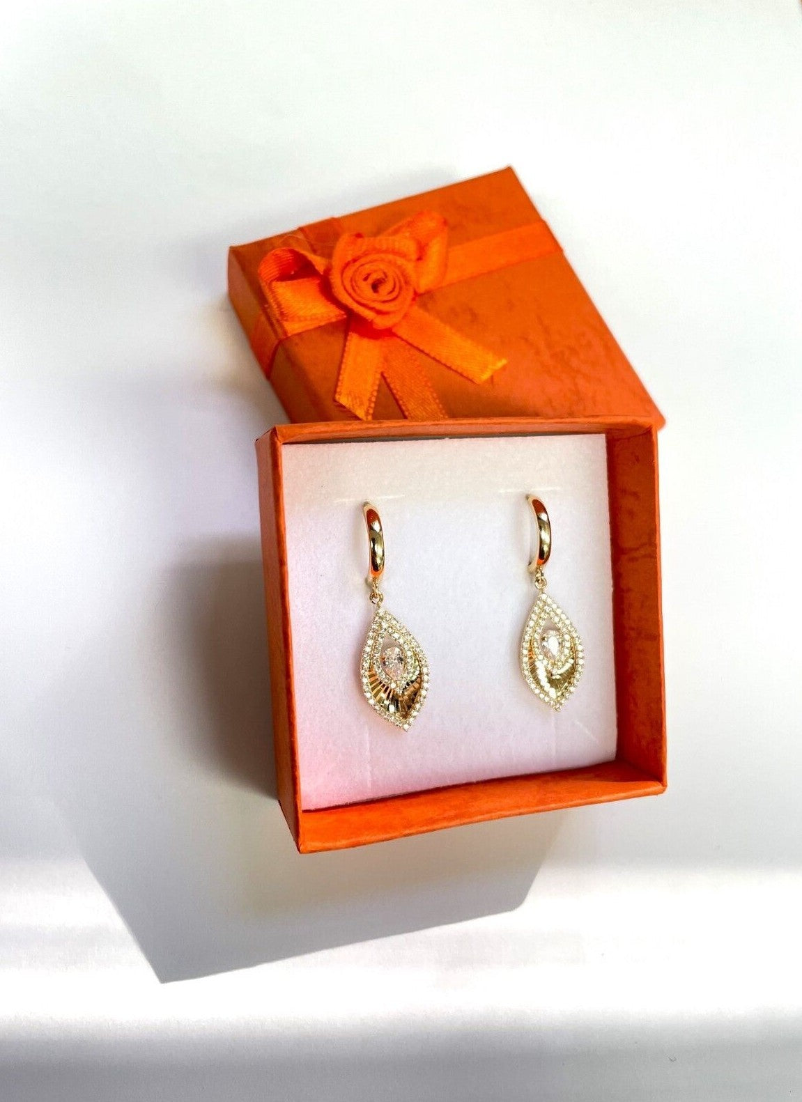 14k Yellow Gold Dangle Hoop Huggie Earrings