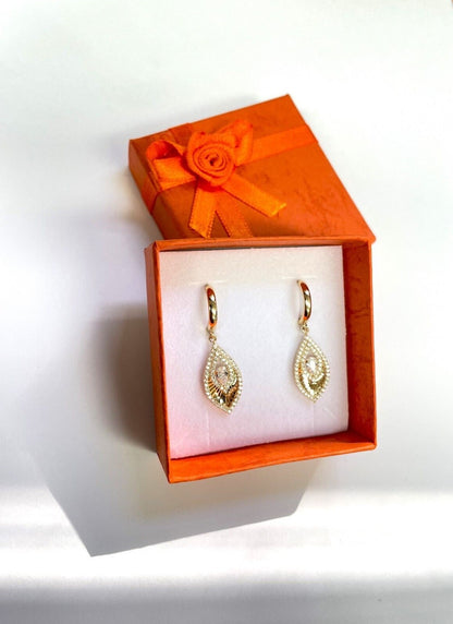 14k Yellow Gold Dangle Hoop Huggie Earrings