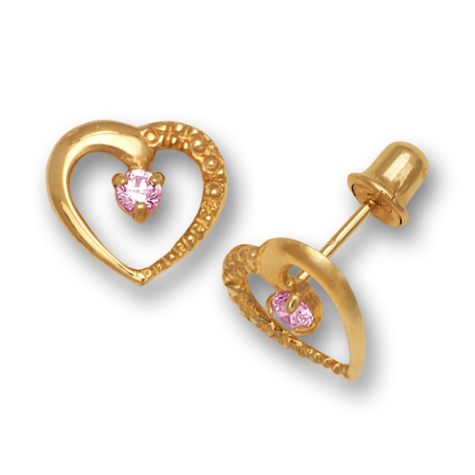 14K Yellow & White Gold Heart Shaped  Screw back Earrings for Women