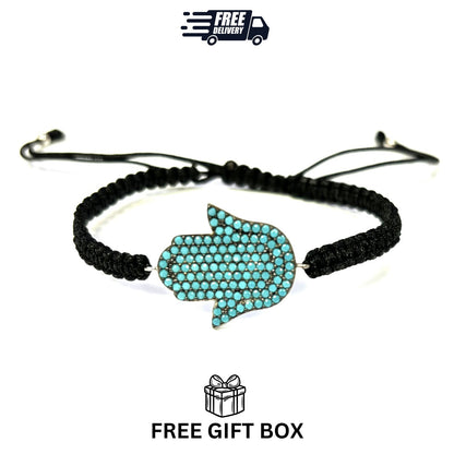 925 Sterling Silver  Hamsa Bracelet 6" Adjustable to 11"