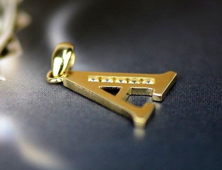 14k Solid Yellow Gold Letter Initial CZ Pendant