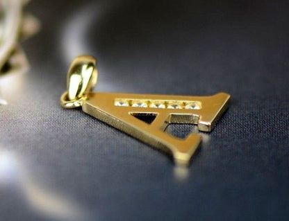 14k Solid Yellow Gold Letter Initial CZ Pendant