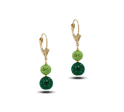 14K Yellow Gold Leverback Dangle Earrings with Genuine Czech Crystals