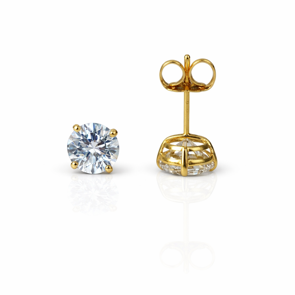14k Heavy Basket Yellow Gold Round AAA Quality CZ Stud with push back