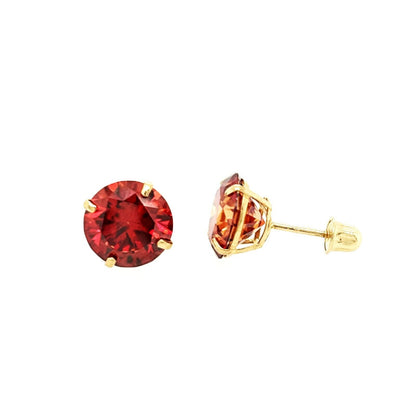 14K Gold GRA Certified D-VVS1 Round Garnet Moissanite Screw Back Studs Earrings