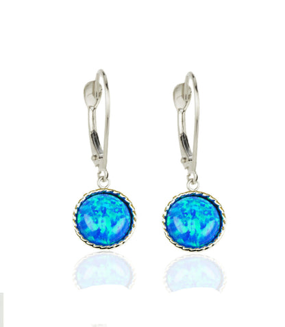 14k White Gold Opal Flat Dangle Leverback Earrings