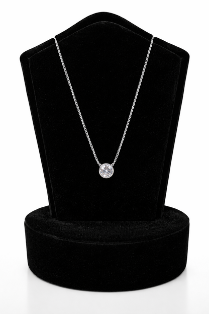 1ct Round Solitaire Pendant Necklace Bezel Set Chain 14K White or Yellow Gold