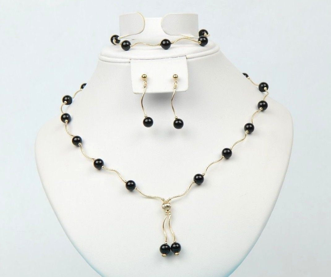 14k Yellow Gold 3pcs Set: Necklace, Bracelet, Earrings