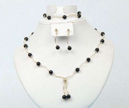 14k Yellow Gold 3pcs Set: Necklace, Bracelet, Earrings