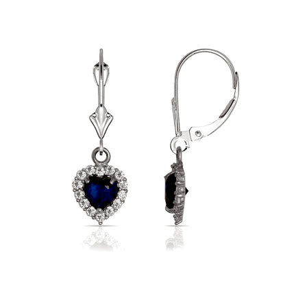 14k White Gold Halo Heart Dangle Leverback Earrings