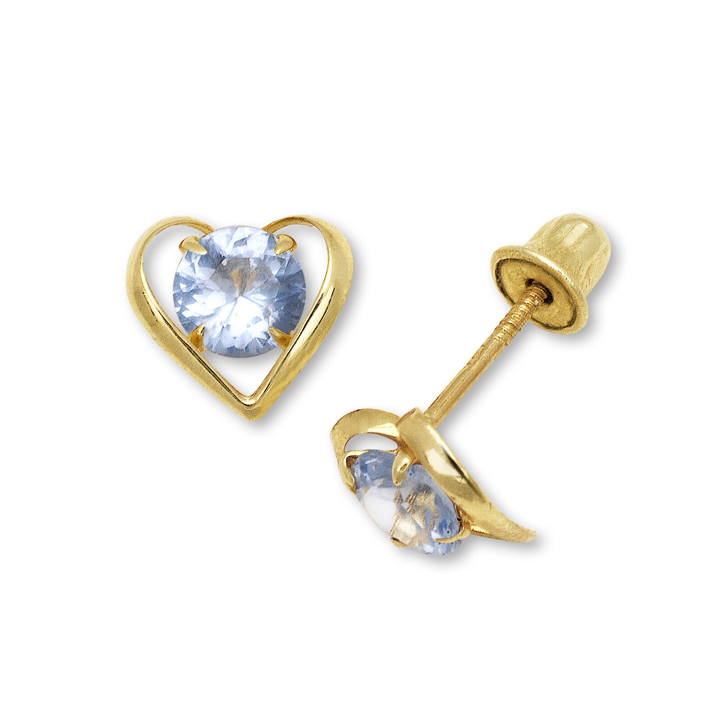 14k Yellow Gold CZ Open Heart Stud Earrings