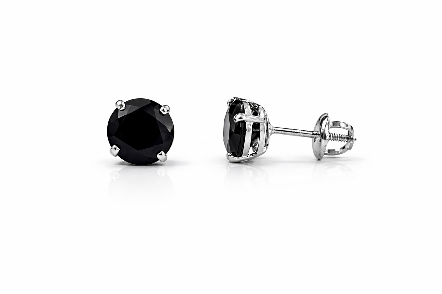 14K Gold GRA Certified D-VVS1 Round Black Moissanite Screw Back Studs Earrings