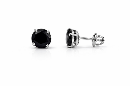 14K Gold GRA Certified D-VVS1 Round Black Moissanite Screw Back Studs Earrings