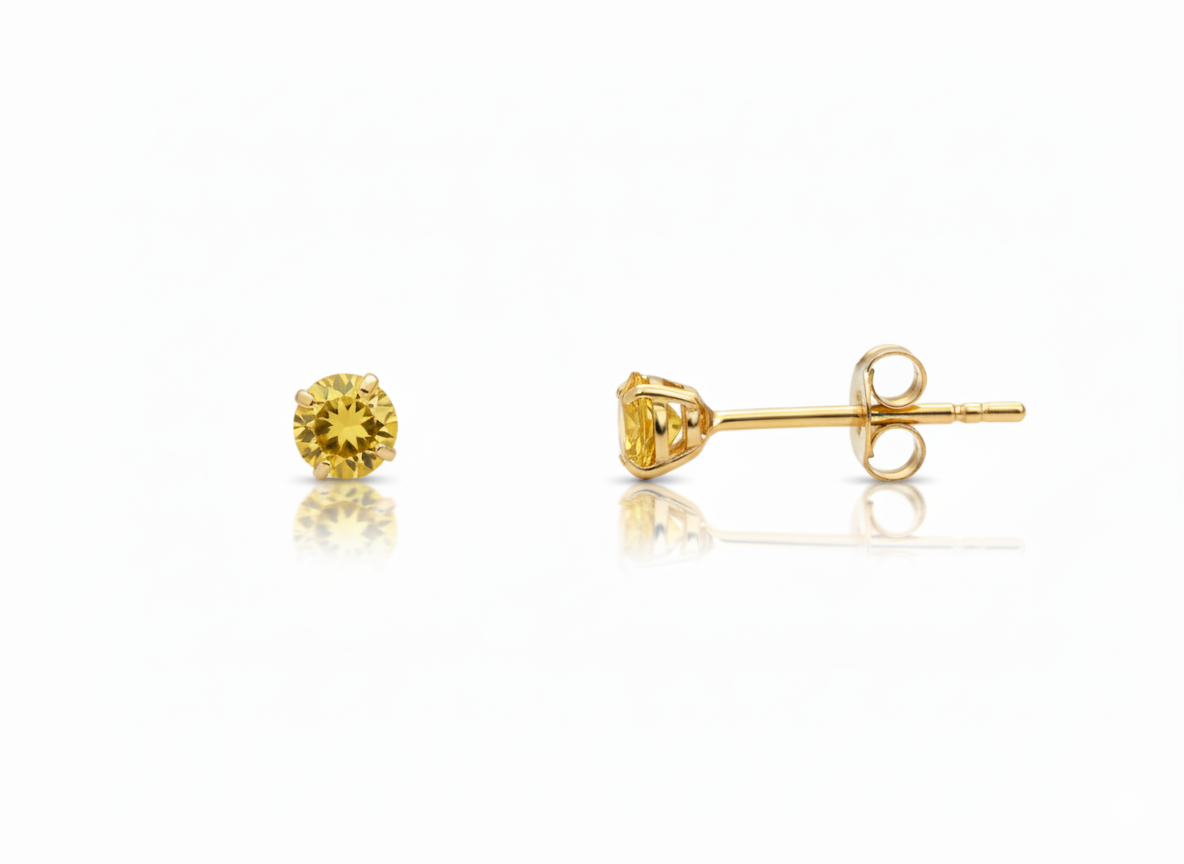 14K Yellow Gold 3mm Birthstone Round Shaped Stud Push Back Earrings for Women