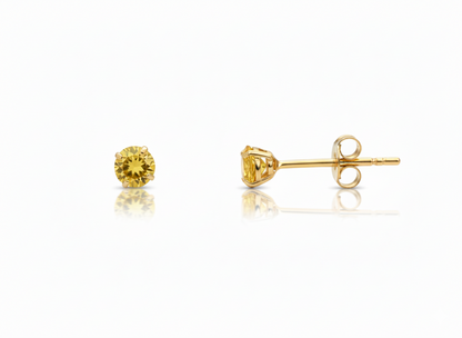 14K Yellow Gold 3mm Birthstone Round Shaped Stud Push Back Earrings for Women