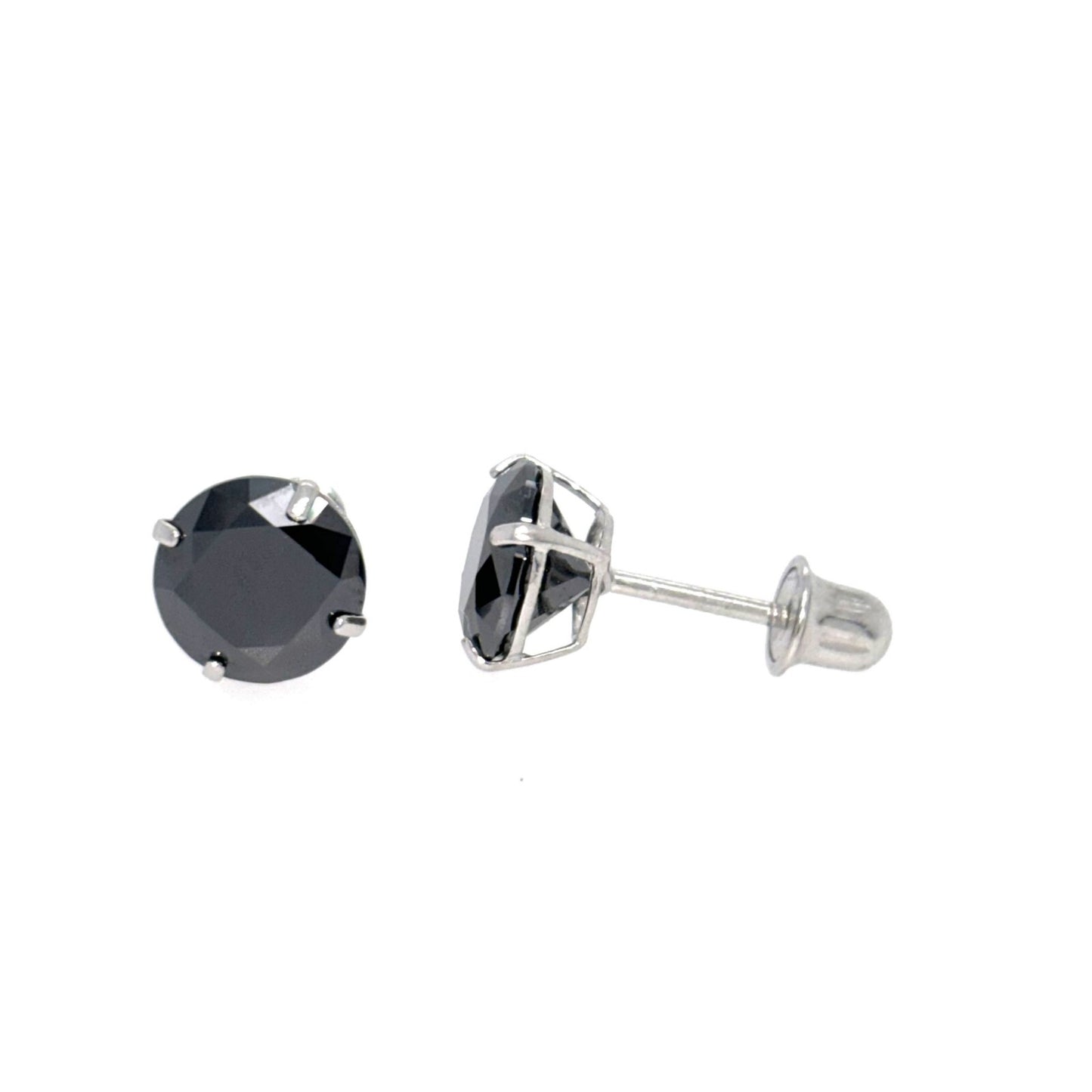 14K Gold GRA Certified D-VVS1 Round Black Moissanite Screw Back Studs Earrings
