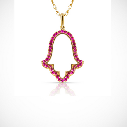 Hamsa Hand Evil Eye Charm Pendant For Women Simulated CZ Crystal 14k Yellow Gold