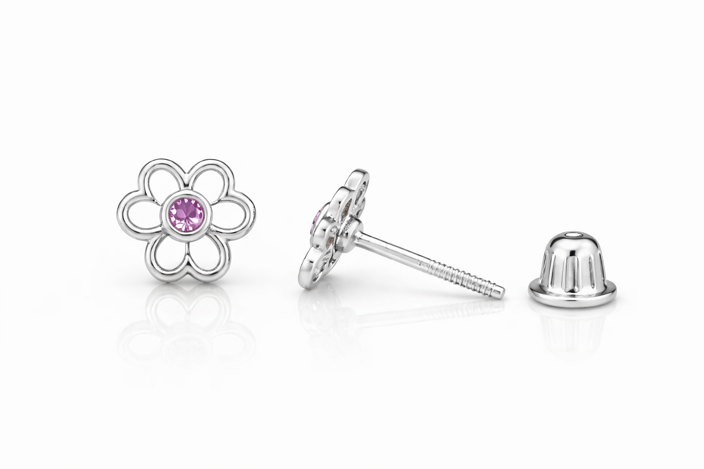14k Yellow/White Flower Studs Earrings Screwback