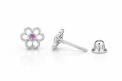 14k Yellow/White Flower Studs Earrings Screwback