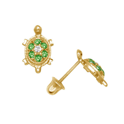 14K Yellow & White Gold  Pretty Turtle CZ Stud Earrings for Women