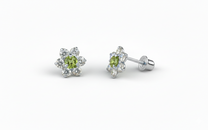14K White Gold Beautiful Flower CZ Stud Earrings for Women