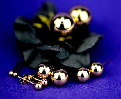 14K Yellow Gold Ball 2mm To 12mm Push Back Earrings