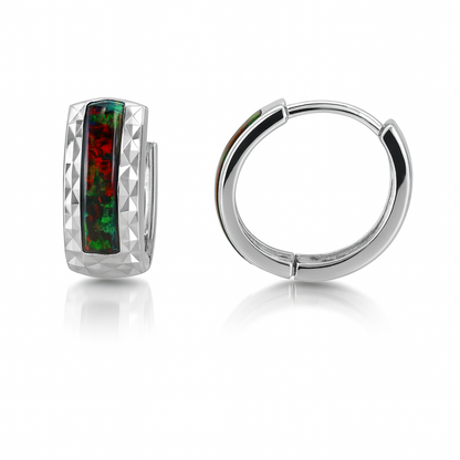 14k White Gold Black Opal Huggie Hoop Earrings