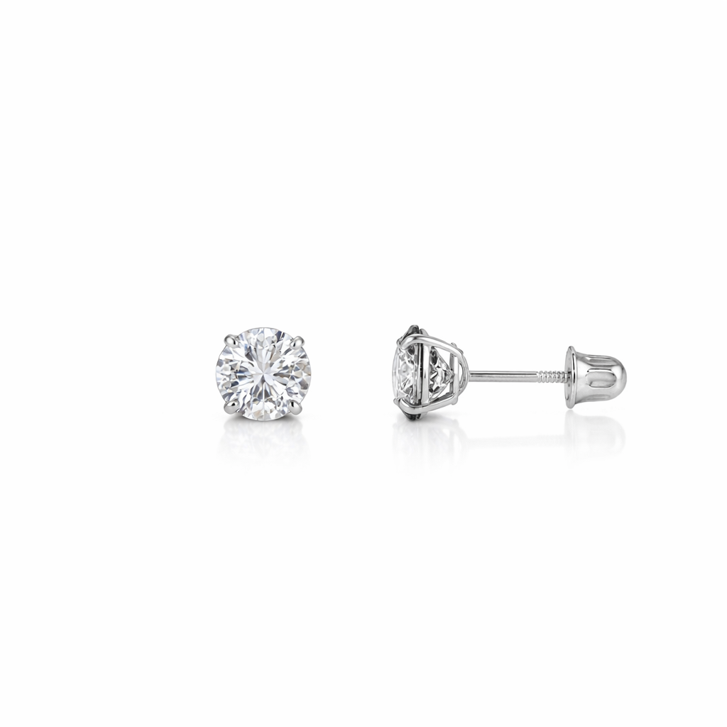 14K Solid White Gold 3mm Round Birthstone Stud Earrings with screw back