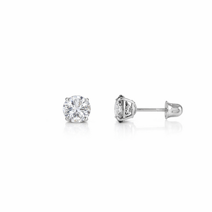 14K Solid White Gold 3mm Round Birthstone Stud Earrings with screw back