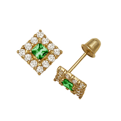 14k Yellow and White Gold CZ Birthstone Stud Screw Back Earrings