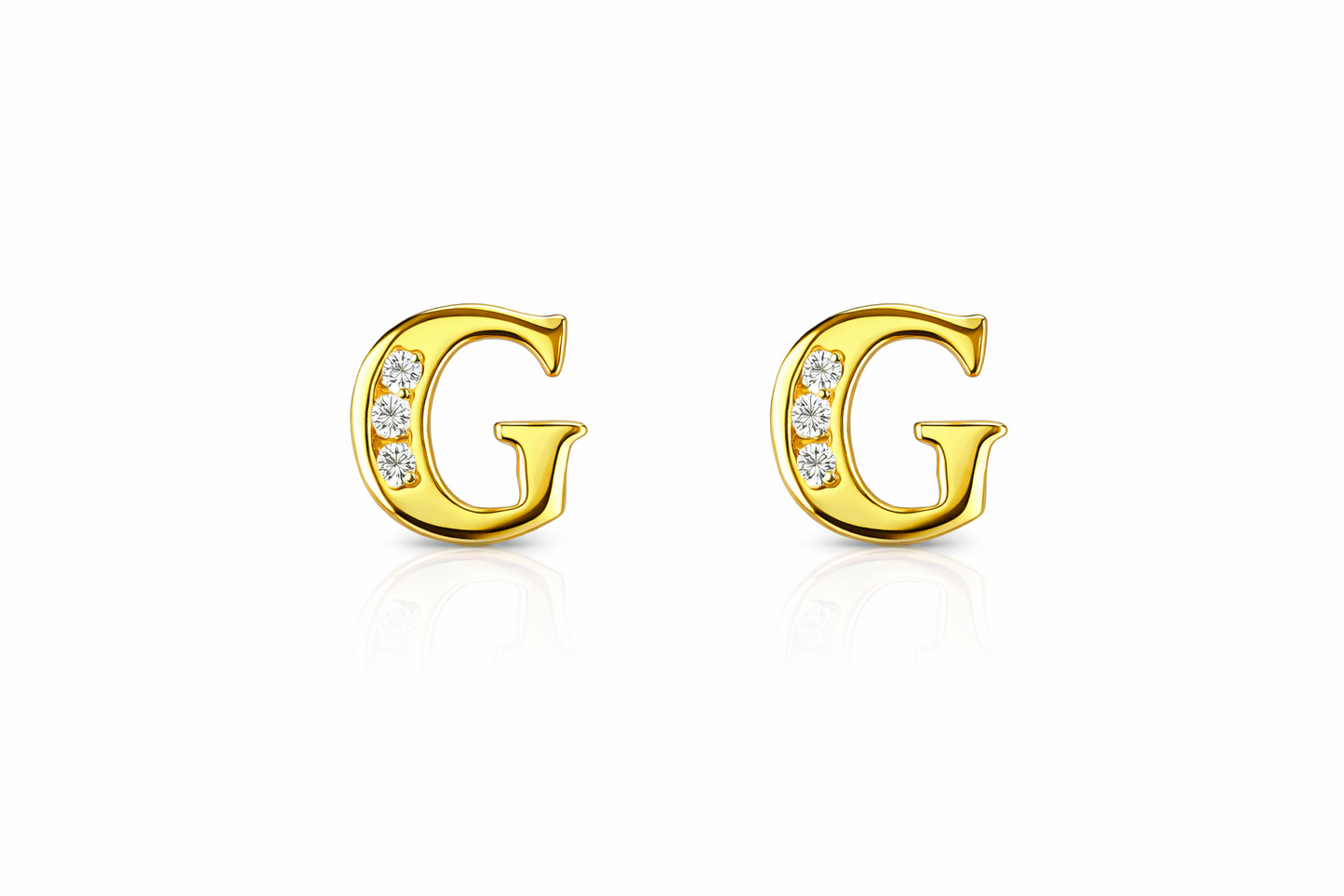 14k Yellow or White Gold Initial Letters CZ Stud Earrings