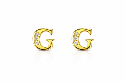 14k Yellow or White Gold Initial Letters CZ Stud Earrings