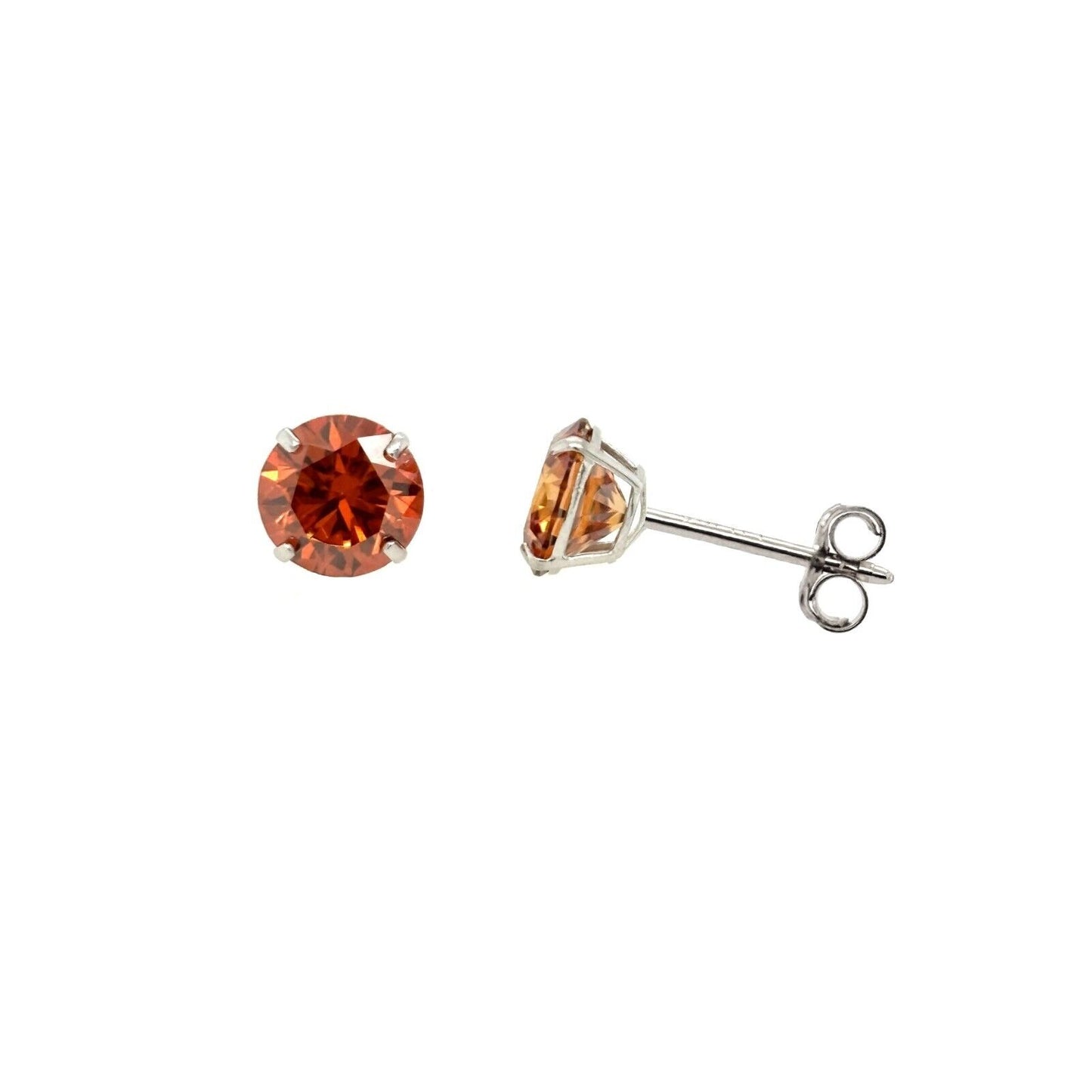 14K Gold GRA Certified D-VVS1 Round Orange Moissanite Push Back Studs Earrings