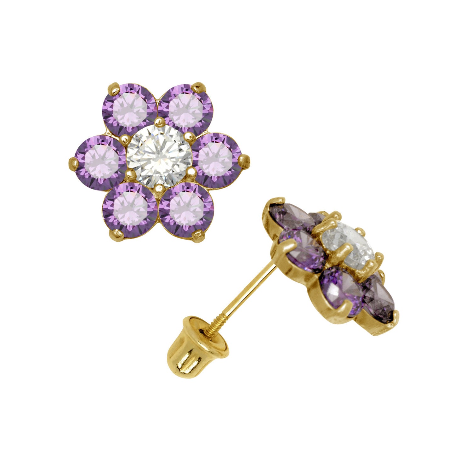 14k Yellow Gold Flower CZ Stud Earrings