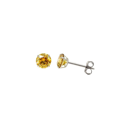 14K Gold GRA Certified D-VVS1 Round Yellow Moissanite Push Back Studs Earrings