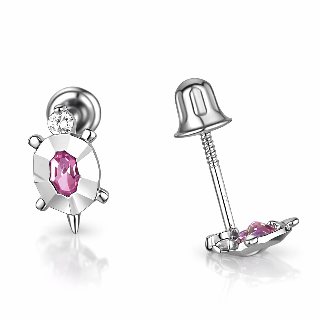 14k Yellow or White Gold Turtle CZ Stud Earring