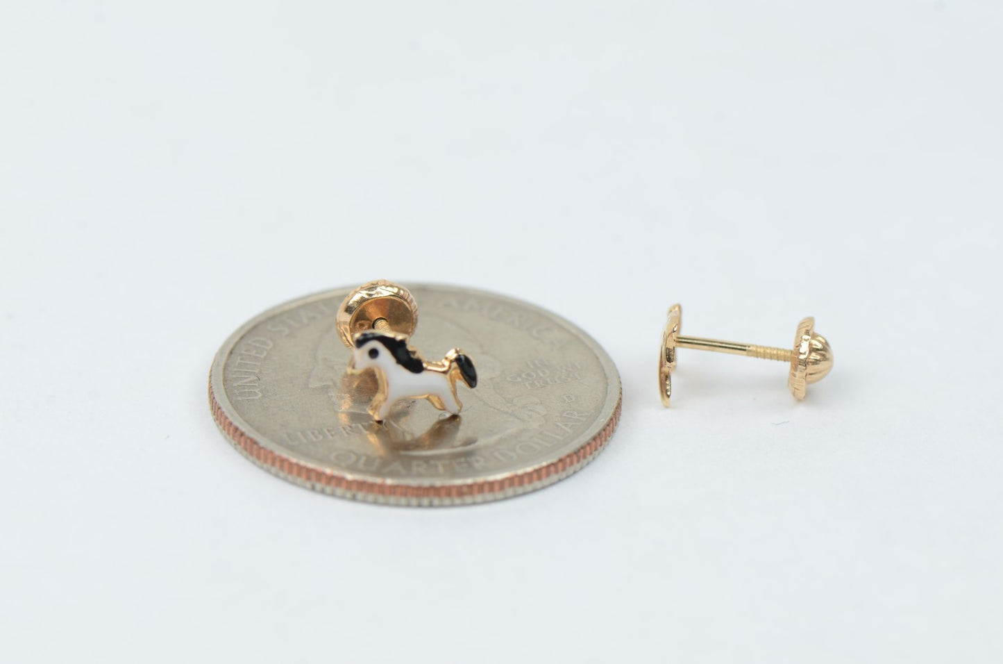 14k Yellow Gold Baby Enamel Horse earrings with Screw Back